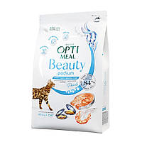 Корм сухий OPTI MEAL для дорослих котів Beauty Podium Shiny Coat & Dental Care з морепродуктами 1,5 кг