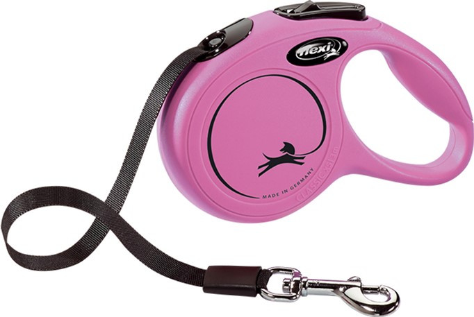 Повідець-рулетка Flexi New Classic S стрічка 5м до 15кг (Рожевий)