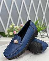 Туфлі теплі хутряні на хутрі сині на танкетці жіночі