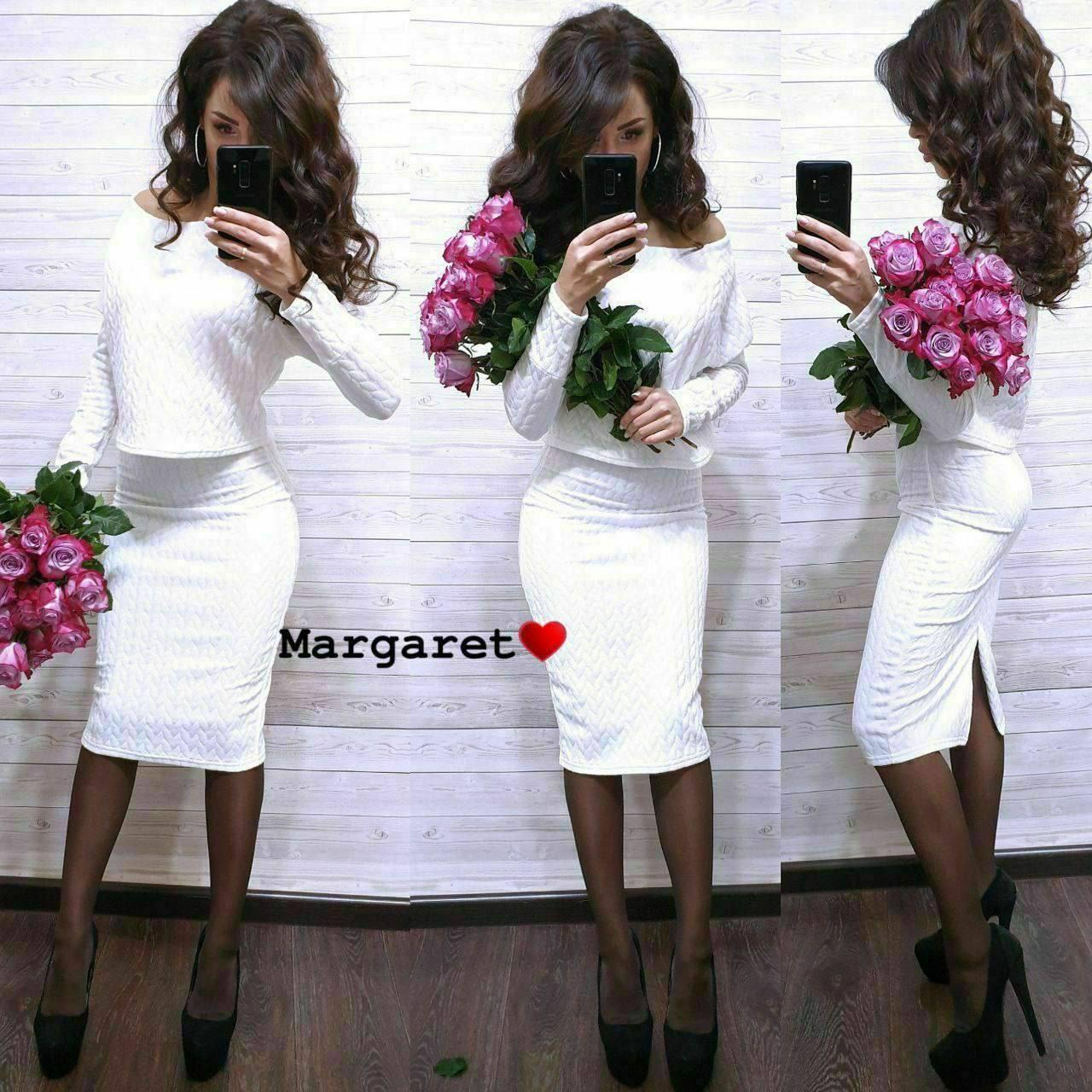 Костюм жіночий стьобаний теплий укорочена кофта з довгим рукавом та спідниця міді Kmk1559