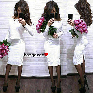 Костюм жіночий стьобаний теплий укорочена кофта з довгим рукавом та спідниця міді Kmk1559, фото 1