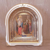 Ікона Введення в храм Пресвятої Богородиці, лик 15х18 см, у білому дерев'яному кіоті зі вставками, арка