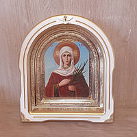 Икона Татьяна святая Мученица, лик 15х18 см, в белом деревянном киоте со вставками, арка