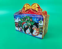 Новогодняя подарочная картонная упаковка для конфет (800грм) Пингвины № 207 (1 шт)