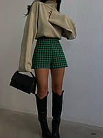 Теплые женские твидовые шорты с высокой талией гусиная лапка