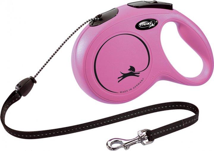Повідець-рулетка Flexi New Classic М трос 8 м до 20 кг (Рожевий)