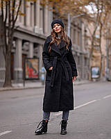 Зимнее женское пальто черное с поясом
