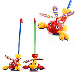 Каталка Краб 348 з ручкою на паличці тріскачка дитяча пластикова іграшка для малюків вертоліт гвинтокрил