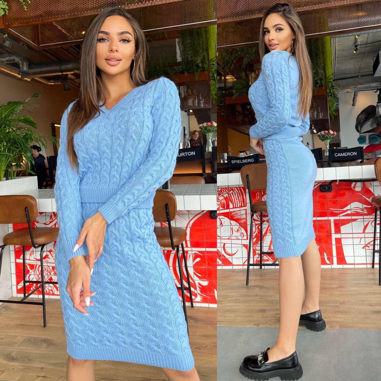 Костюм теплий в'язаний кофта з рукавом і спідниця олівець коса