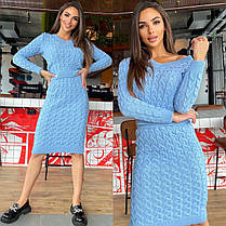 Костюм теплий в'язаний кофта з рукавом і спідниця олівець коса, фото 2