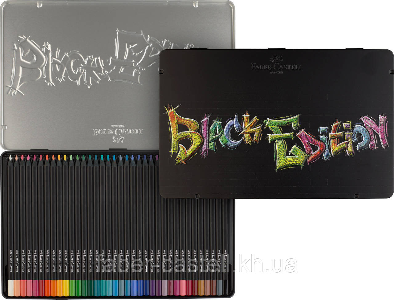 Олівці кольорові Faber-Castell Black Edition colour pencils 36 кольорів тригранні чорне дерево, металева коробка, 116437