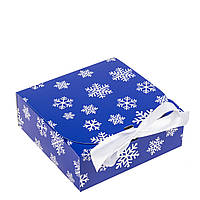 Подарункрва коробка зі стрічкою 170х170х60 Новорічна, синя