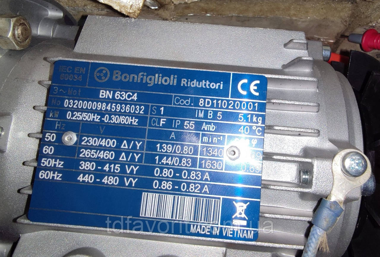 Двигун Bonfiglioli BN 63C4 230/400 IP55 CLF B5 (P1=0,25 кВт, n1=1500 об/хв), фото 1