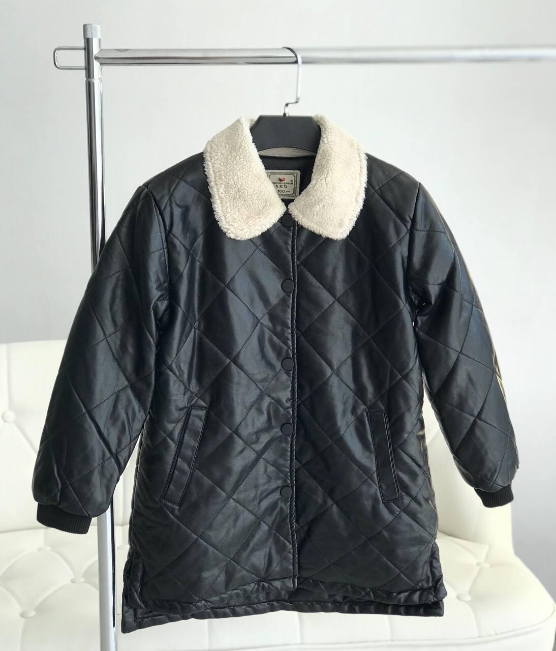 Шкіряна куртка для дівчинки з білим коміром Чорна 1187, Fashion, Чорний, Для дівчаток, Весна Осінь, 128, фото 1