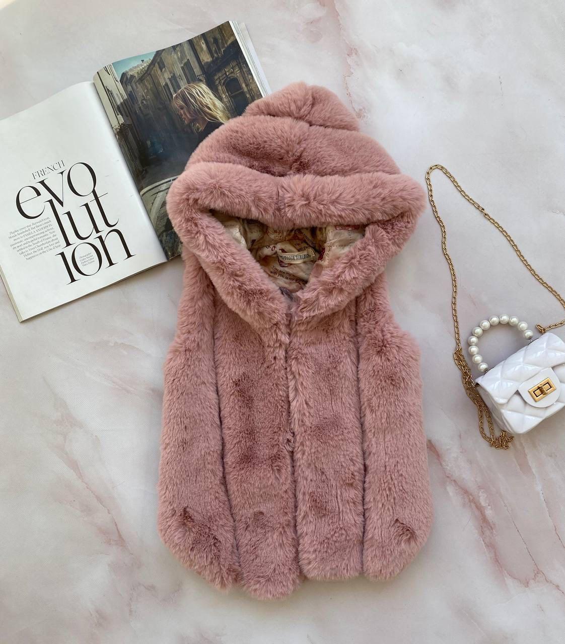 Жилетка для дівчинки штучне хутро 20366, Vilen, Пудровий, Для дівчаток, Осінь Зима, 110, фото 1