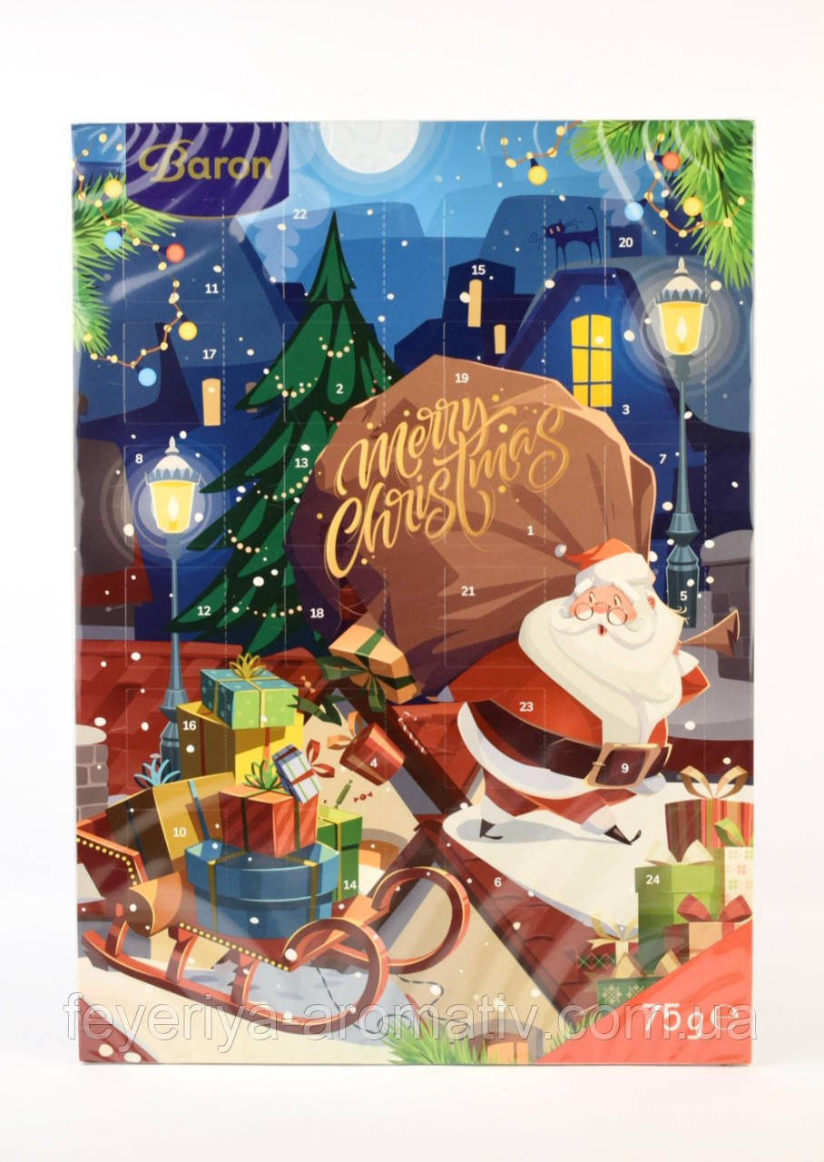 Адвентичний календар новорічний з шоколадом (картинки в асортименті) 75г Baron (Польща)