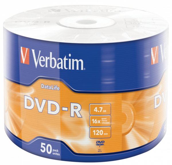 Носії інформації VERBATIM DVD-R 4,7Gb 16x DATA LIFE Tape Wrap 50 pcs 43791
