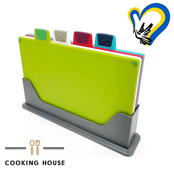 Набір кухонних обробних дощок Cooking House , 4 шт. з підставкою, розмір 30х20 см, стильний аксесуар для організації кухні