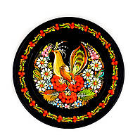 Настенная тарелка декоративная сувенирная из дерева Петриковская ручная роспись рисунок СОЛОВЕЙ И КАЛИНА 20см