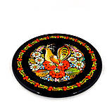 Настінна тарілка декоративна сувенірна кругла з дерева Петриківський ручний розпис малюнок СОЛОВЕЙ І КАЛИНА d20см, фото 2