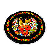 Настінна тарілка декоративна сувенірна кругла з дерева Петриківський ручний розпис малюнок СОЛОВЕЙ І КАЛИНА d20см, фото 3