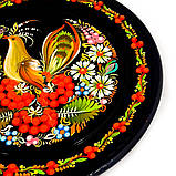 Настінна тарілка декоративна сувенірна кругла з дерева Петриківський ручний розпис малюнок СОЛОВЕЙ І КАЛИНА d20см, фото 4