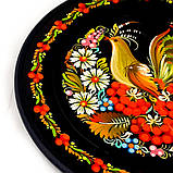 Настінна тарілка декоративна сувенірна кругла з дерева Петриківський ручний розпис малюнок СОЛОВЕЙ І КАЛИНА d20см, фото 6