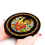 Настінна тарілка декоративна сувенірна кругла з дерева Петриківський ручний розпис малюнок СОЛОВЕЙ І КАЛИНА d20см, фото 9