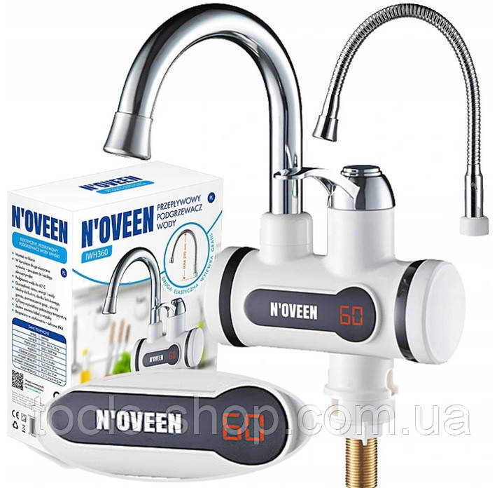 Електричний проточний водонагрівач Noveen IWH360: на стільницю, 3600 Вт, жорсткий та гнучкий виливи.