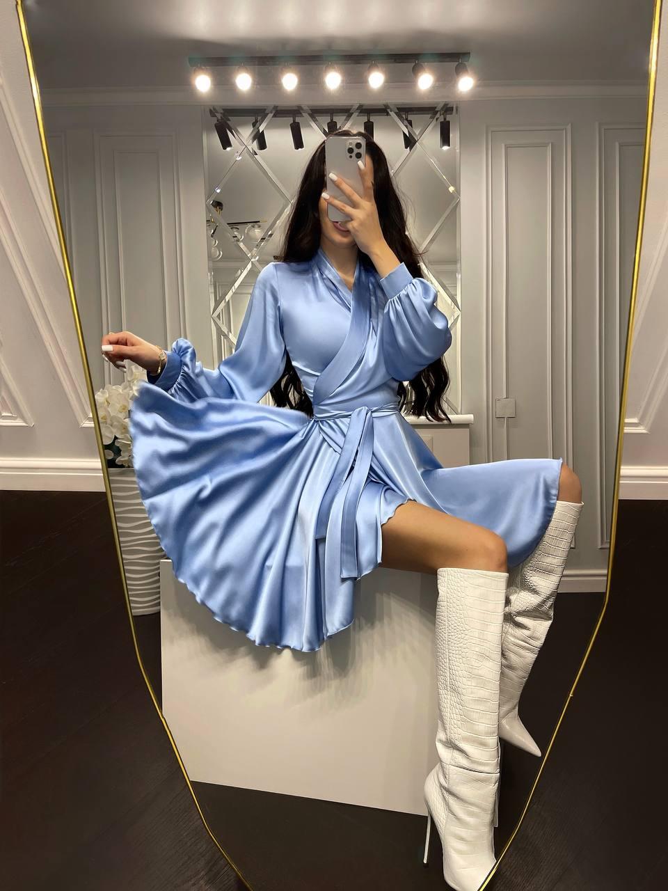 Сукня на запах з шовку Венді з пишною спідницею та довгими рукавами Smf7714