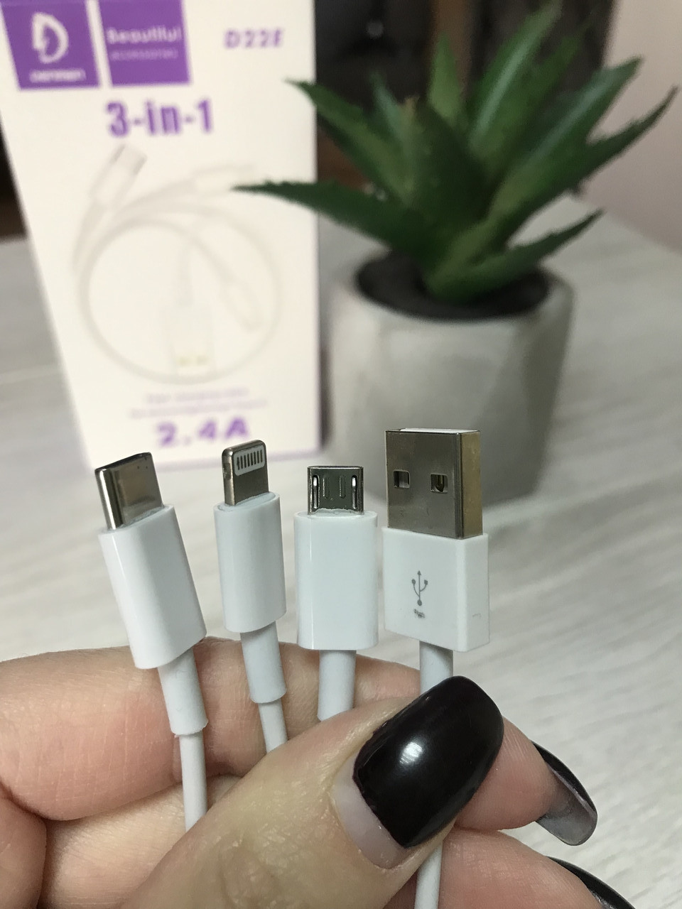 Кабель Denmen D22E 3в1 2.4 A Micro +Lightning +Type-C Білий