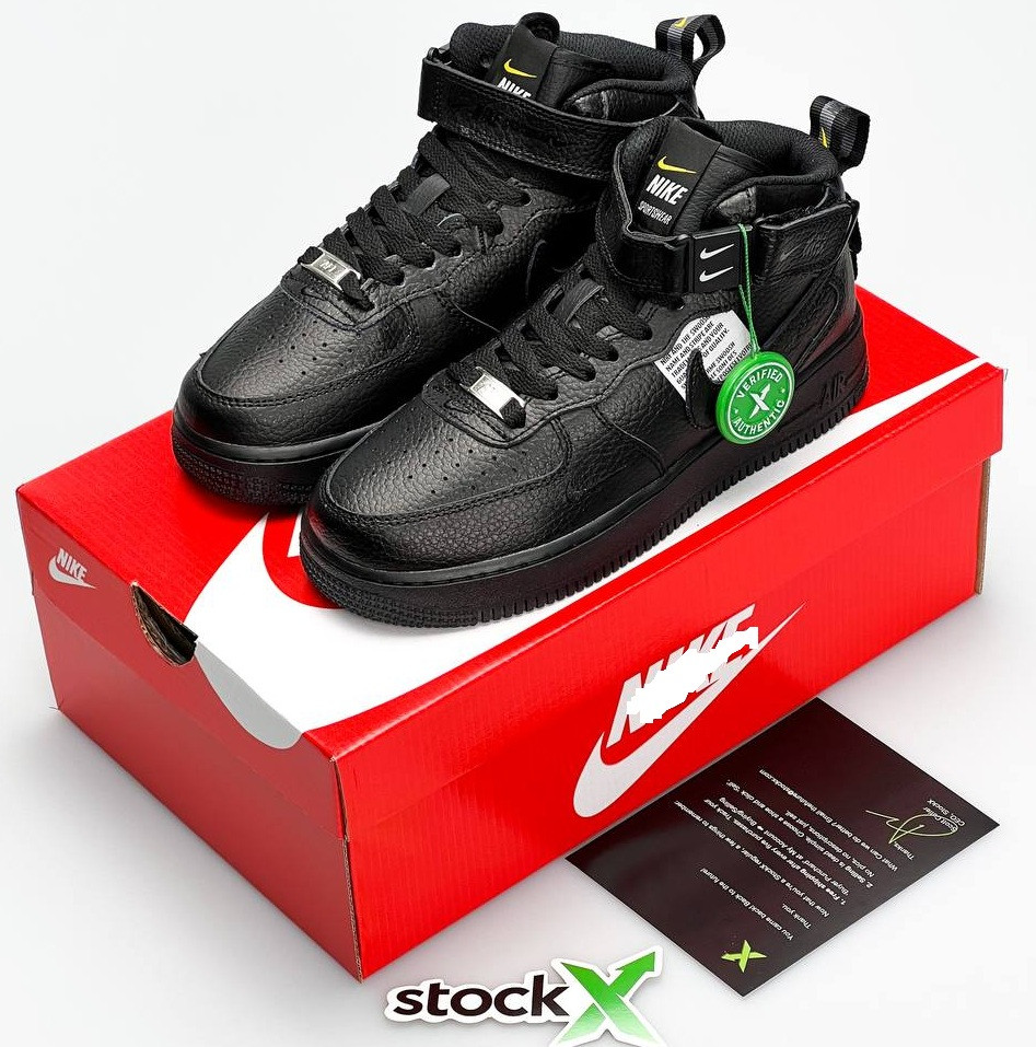 Чоловічі кросівки Nike Air Force 1 LV8 Mid Utility демисезонні високі осінь-весна чорні. Живе фото