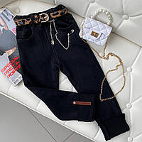 Джинсы с завышенной талией для девочек на флисе Черные 9062 48, DIYOUMI, Черный, Для девочек, Осень Зима, 110