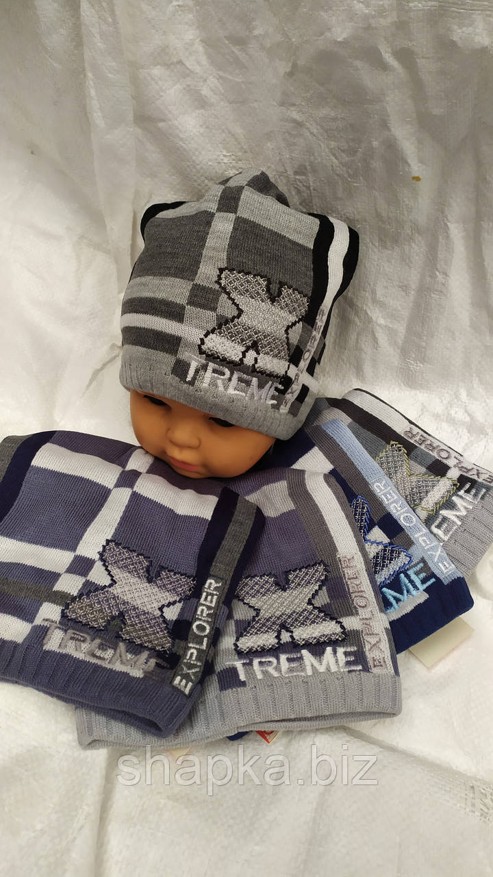 Шапка підліткова в'язана, на флісі, фото 1