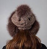 Жіноча шапка вушанка на трикотажі Шоколад, фото 4