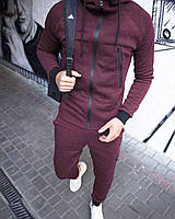 Утепленный мужской спортивный костюм бордового цвета. Бордовый мужской костюм на флисе