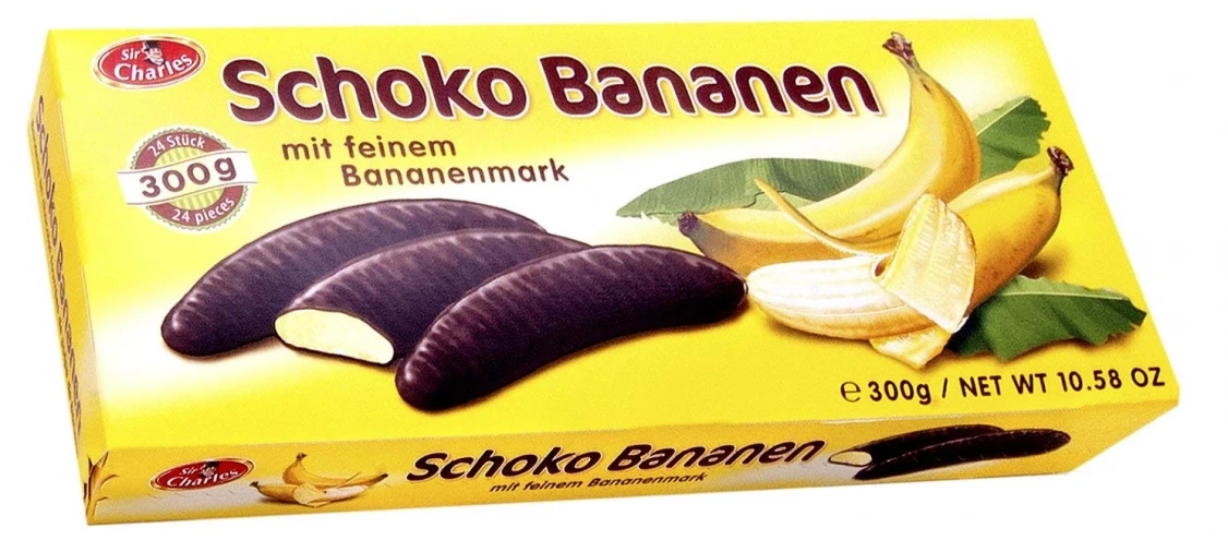 Цукерки банан у шоколаді Schoko Bananen, 300 г, Німеччина, суфле в шоколаді, фото 1