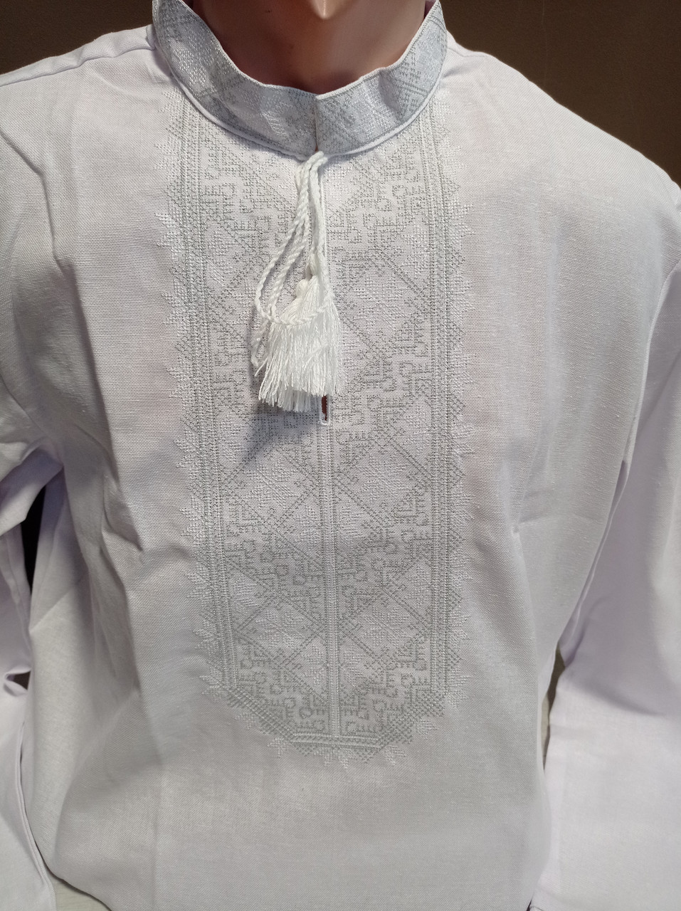 Чоловіча біла вишиванка з білою вишивкою та довгим рукавом УкраїнаТД 48-60 розміри домоткана, фото 1
