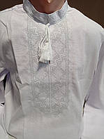 Чоловіча біла вишиванка з білою вишивкою та довгим рукавом  УкраїнаТД 48-60 розміри домоткана
