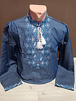 Чоловіча вишиванка кольору джинс з вишивкою та довгим рукавом Україна УкраїнаТД 46-62 розміри