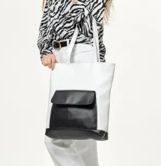 Жіноча сумка Sambag Shopper  біла з чорним