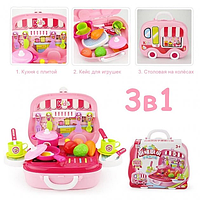 Детский игровой набор Кухня повара в чемоданчике на колесах Happy Chef Розовая для девочек ON