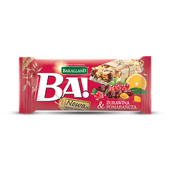Батончик енергетичний зі смаком журавлини, апельсинової цедри та йогуртової глазурі 40г ТМ Bakalland Польща
