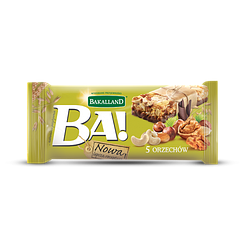 Батончик енергетичний з горіхами та молочною глазур'ю зі смаком какао 40г ТМ Bakalland Польща