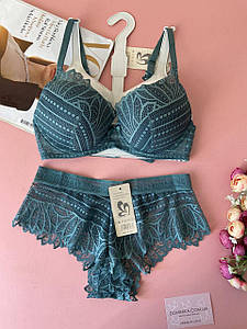 75/80С Мереживна смарагдова жіноча білизна комплект на чашку С