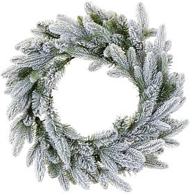 Засніжений ялиновий вінок зі штучної хвої для новорічного декору 60см