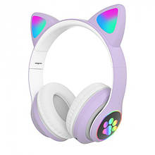 Бездротові навушники з котячими вушками дитячі з підсвічуванням CAT STN-28 Bluetooth (бузкові)