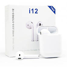 Бездротові навушники TWS i12 5.0 Bluetooth сенсорні з магнітним кейсом, білі
