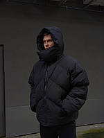 Мужская зимняя куртка оверсайз черная до -30*С Quadro | Мужской теплый пуховик зимний с капюшоном