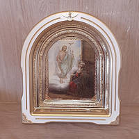Ікона Благовіщення Пресвятої Богородиці, лик 15х18 см, у білому дерев'яному кіоті зі вставками, арка